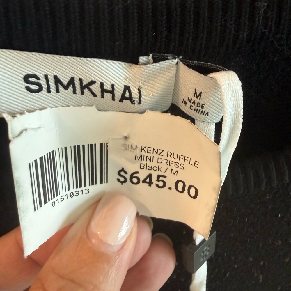 NWT SIMKHAI Kenz Ruffle Mini Dress Black Size M $645 - Picture 2 of 3